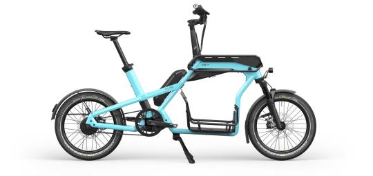 Freisteller eines Cargobikes in der Seitenansicht.