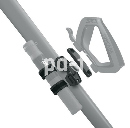 Explosionszeichnung eines Flaschenhalters mit Airtag-Halterung.