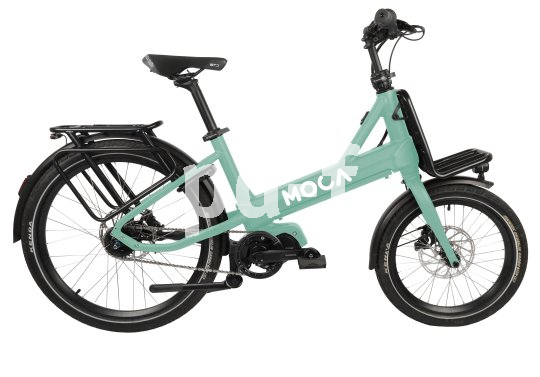Freisteller eines mintgrünen Fahrrades der Marke Moca, in der Seitenansicht.