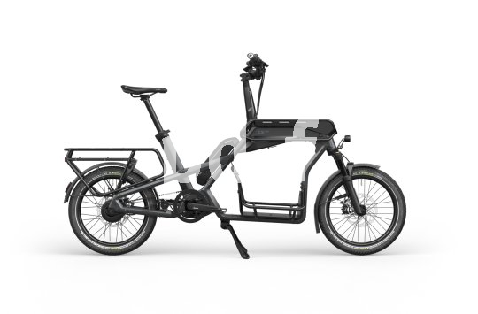 Freisteller eines Cargobikes in der Seitenansicht.