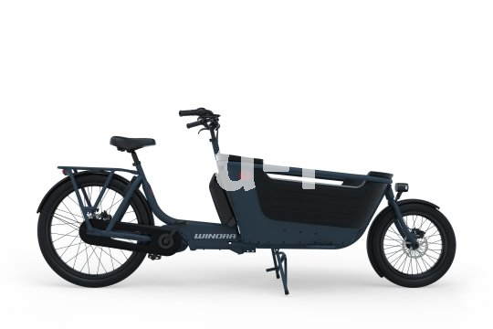 Das kleine Vorderrad, die Lastenaufnahme vor dem Lenker und der stabile Ständer sind feste Bestandteile der klassischen "Long John"-Bauform bei Lastenrädern.