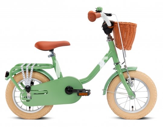 Prima für die ersten eigenen Radkilometer: ein tiefer Durchstieg, eine aufrechte Sitzposition, eine geringe Sitz- Pedalierhöhe. Dazu eine komplett verkleidete Kette und eine gut von Kinderhand greifbare Handbremse.