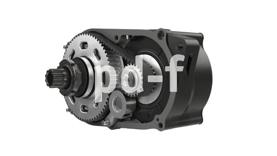 Elektronikbauteile oder Drehmomentsensor können in neuen Antrieben wieder verwendet werden. Freisteller offener Antrieb