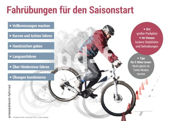 Infografik mit einem E-Biker und Fahrtechniktipps.