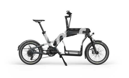 Freisteller eines Cargobikes in der Seitenansicht.
