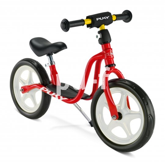 Dieses Laufrad glänzt mit einem richtigen Ständer, mit dem es ganz fahrradmäßig aufrecht abgestellt wedren kann.