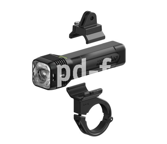 Die Knog-Blinder-Modelle 500 und 700 werden mit Befestigung für den Fahrradlenker und den Helm geliefert. Freisteller einer Fahrradlampe mit unterschiedlichen Befestigungsoptionen.