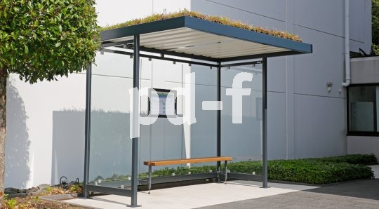 Die Firma Walter Solbach Metallbau bietet Firmen wie auch Kommunen begrünbare und solarenergetisierbare Überdachungen an, die etwa als Buswartehäuschen oder Fahrrad-Abstellanlagen nutzbar sind.