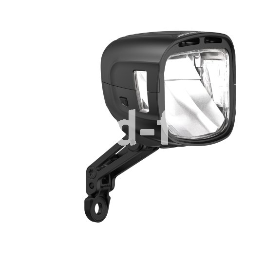 Der Scheinwerfer IQ-XL E vom Beleuchtungsspezialist Busch & Müller ist gleichermaßen für E-Bikes wie für Fahrräder mit Dynamo geeignet. Freisteller eines Fahrradscheinwerfers.