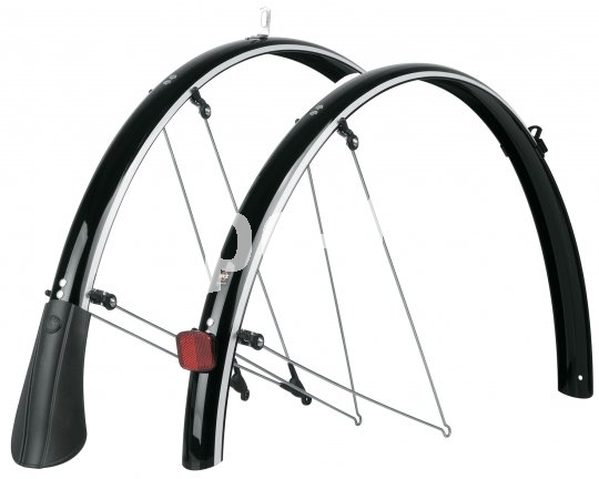 Die Schutzbleche der SKS-Serie "Bluemels Reflective" bieten nicht nur Schutz vor Wasser und Dreck, sondern auch einen Beitrag zur passiven Sicherheit durch Reflexstreifen am Rand und einen zusätzlichen roten Reflektor hinten.