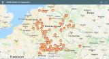 Screenshot einer Kartenanwendung mit Markierungen in Deutschland und angrenzenden Ländern.