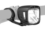 Freisteller eines Fahrradscheinwerfers, an ausgegrautem Lenker montiert.